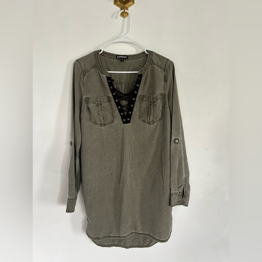 EXPRESS military green tunic roll sleeve top Size XS
